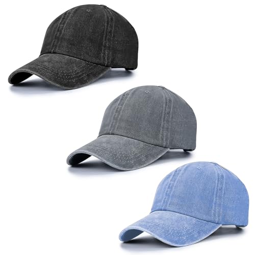 Baseball Cap Unisex Vintage Washed Distressed Cap,Retro Adjustable Dad Hats,Baseball Hat for Men Women - color: 3pcs-black+g+sky Blue