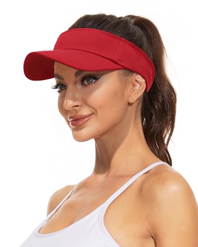Zando 3.2" Structured Brim Visor Hats for Women, UPF 50+, Golf/Tennis - color: C Red