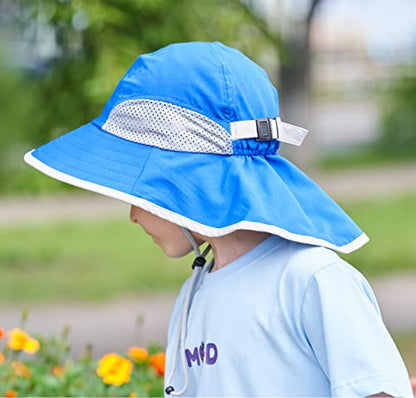 Connectyle Kids Sun Hat Adjustable Fishing Hat for Boys Grils Breathable UPF 50+ Protection Outdoor Beach Hat with Neck Flap - color: Blue