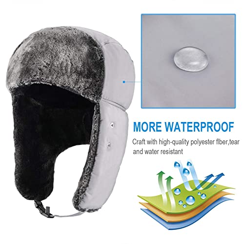 mysuntown Winter Hats for Women Men Trapper Ushanka Hat with Ear Flaps - color: Light Grey