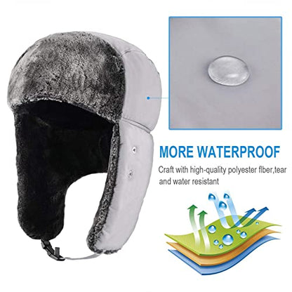 mysuntown Winter Hats for Women Men Trapper Ushanka Hat with Ear Flaps - color: Light Grey