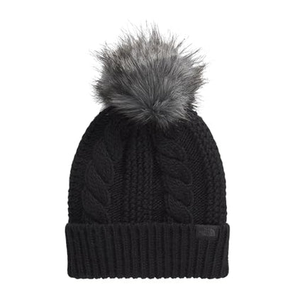 THE NORTH FACE Women's Oh Mega Fur Pom Beanie | Deep Fit Cuffed Winter Hat With Oversized Faux-fur Pom & Cable Detailing - color: Tnf Black