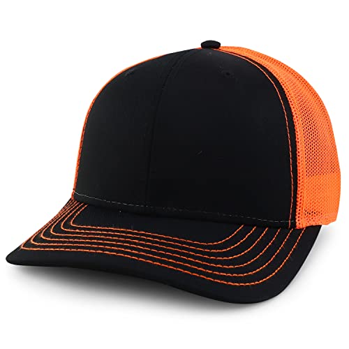 Armycrew Oversize XXL Low Profile Two Tone Mesh Back Trucker Baseball Cap - color: Black Neon Orange