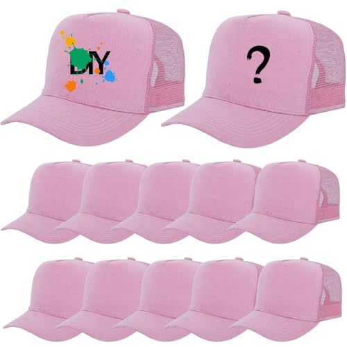ZH 12 Pack Seamless Mesh Back Baseball Caps, 5 Panel Trucker Hats Bulk for Men and Women，Blank Caps - color: Pink