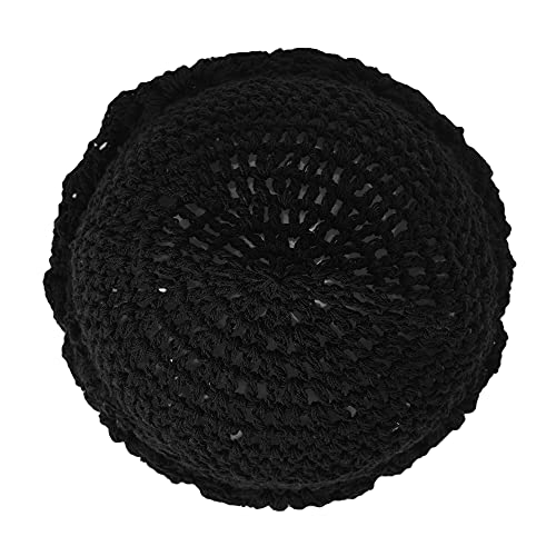 ZLYC Women Cotton Crochet Slouchy Beanie Hat Handmade Knit Summer Skull Cap - color: Solid Black
