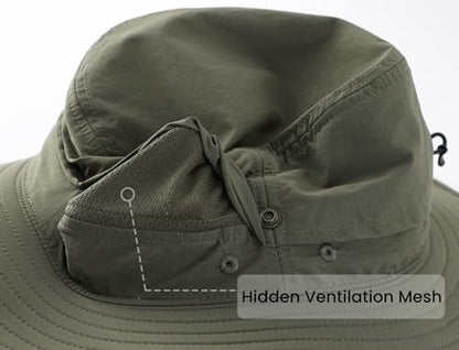Connectyle Sun Hat for Men Women Outdoor UV Protection Safari Hat for Fishing Hiking Gardening Breathable Cowboy Hat UPF50 - color: Army Green