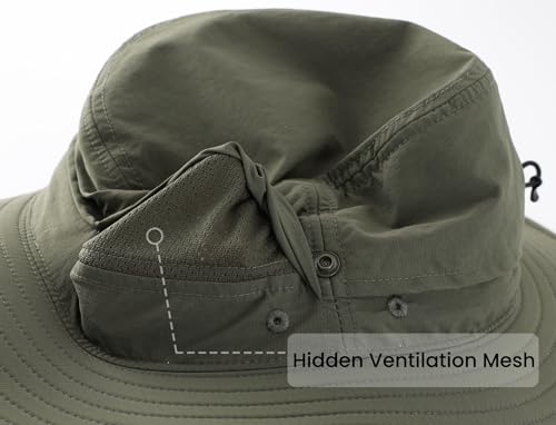 Connectyle Sun Hat for Men Women Outdoor UV Protection Safari Hat for Fishing Hiking Gardening Breathable Cowboy Hat UPF50 - color: Army Green