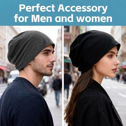 Women's Slouchy Beanie Hat Chemo Caps Cancer Headwear Hats Turban Baggy Sleeping Cap Boho Hats - color: 2pcs Black Gray