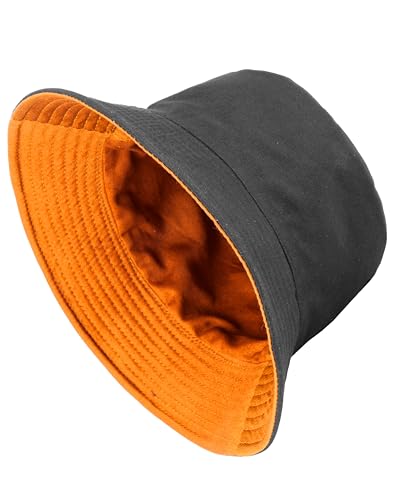 Gelante Reversible Bucket Hat for Men and Women - Cotton, Outdoor Sun Protection Bucket Hats. - color: Orange/Black