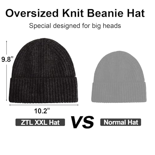 ZTL M/L/XL/XXL Merino Wool Beanie for Men Women, Fleece Lined Large Winter Hat, Big Knitted Cuffed Beanie Ski Skull Cap - color: Charcoal Grey, size: Medium-Large