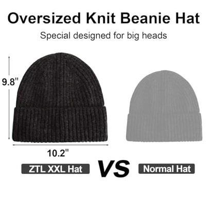 ZTL M/L/XL/XXL Merino Wool Beanie for Men Women, Fleece Lined Large Winter Hat, Big Knitted Cuffed Beanie Ski Skull Cap - color: Charcoal Grey, size: Medium-Large