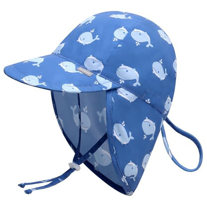 Duoyeree UPF 50+ Baby Sun Hat, Ear & Neck Protection for Toddlers - color: 1a4-whale, size: 0-6 Months