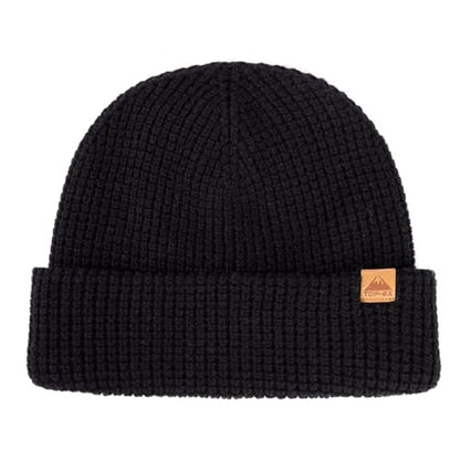 Oversized L/XL/XXL Merino Wool Blend Waffle Beanie No Lined Hat Warm Skull Watch Cap Winter - color: Black(waffle), size: Medium-Large