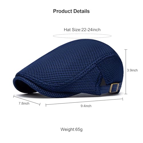 Mens Mesh Cap Flat Ivy Gatsby Newsboy Beret Driving Hat Adjustable Breathable Summer Hats - color: Navy Blue