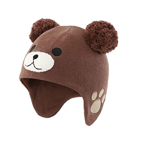 Baby Infant Toddler Fleece Lined Knit Hat Kids Winter Earflap Pom Beanie - size: 2-6 Years