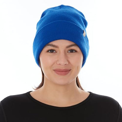100% Merino Wool - Midweight Everyday Knit Cuff Beanie - Warm Winter Hat - color: Royal Blue
