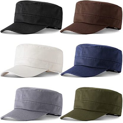 Eurzom 6 Pcs Cadet Cap Military Hat for Men Women Adjustable - color: Black, Beige, Navy, Army Green, Coffee, Gray
