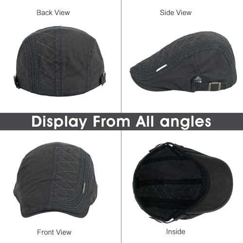 3Pcs Cotton Newsboy Hat for Men Cool Adjustable Flat Cap - color: Jcx-darkgrey+beige+green