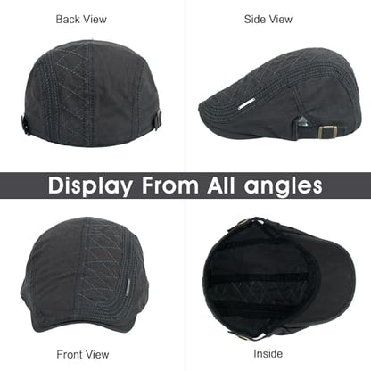 3Pcs Cotton Newsboy Hat for Men Cool Adjustable Flat Cap - color: Jcx-darkgrey+beige+green
