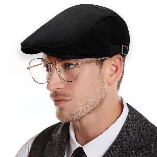 Mens Newsboy Cap Flat Ivy Gatsby Hat Adjustable Cabbie Cap for Women - color: Black