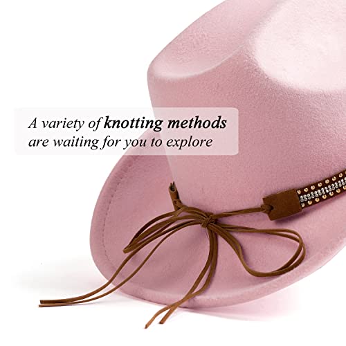 Lisianthus Women's Cowboy Felt Hat Wide Brim for Party Western - color: A Shiny-pink