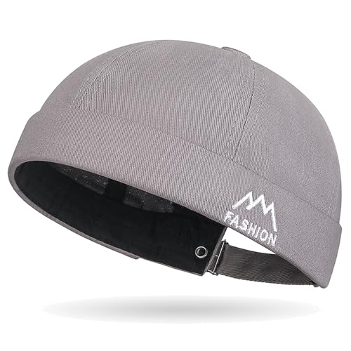 Outdoor Brimless Hat for Men Women, Adjustable Rolled Cuff Skull Cap - color: 1#grey