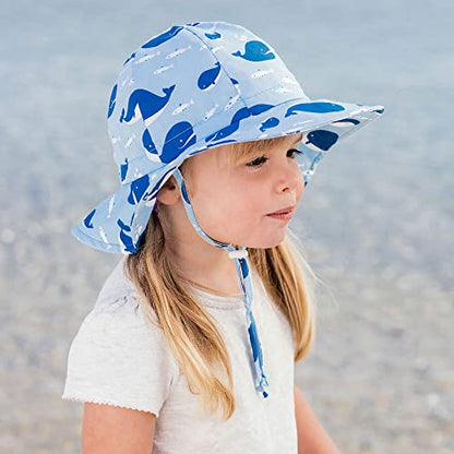 JAN & JUL Adjustable Cotton Floppy Sun Hat with 50+ UPF Protection for Boys - color: Blue Whale, size: 0-6 Months