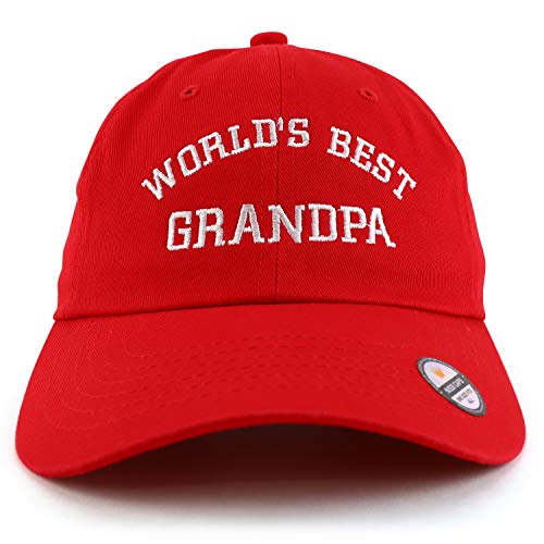 Trendy Apparel Shop World's Best Grandpa Embroidered Low Profile Soft Cotton Dad Hat Cap - color: Red