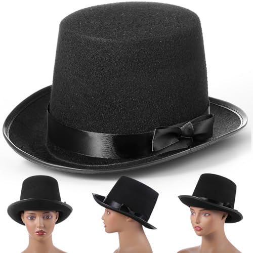 Black Tall Felt Top Hat Halloween Party Hat - style: Bow Style