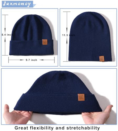 jaxmonoy Slouchy Knit Beanies Winter Hats for Women Men Soft Warm Reversible Slouch Cuffed Skull Knitted Beanie Cap - color: Navy