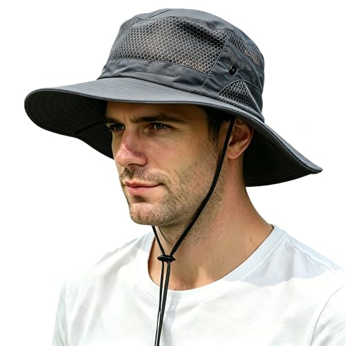 Sun Bucket Hat for Men Women Wide Brim UPF 50+ UV Protection Waterproof - color: Dark Gray