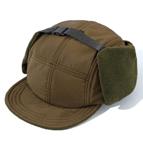 Clakllie Winter Earflaps Hat Short Brim Baseball Cap with Ear Flap Warm Trapper Hat Soft 5 Panel Style Russian Hats - color: Cdus-bswd2403-brown
