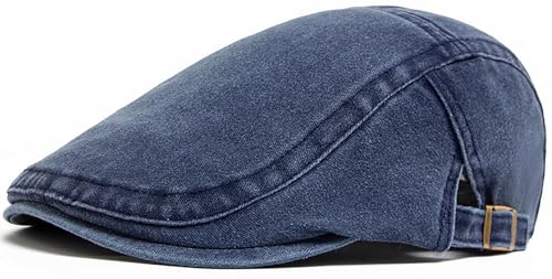 Denim Newsboy Cap for Unisex Adjustable Cotton - color: Navy Blue