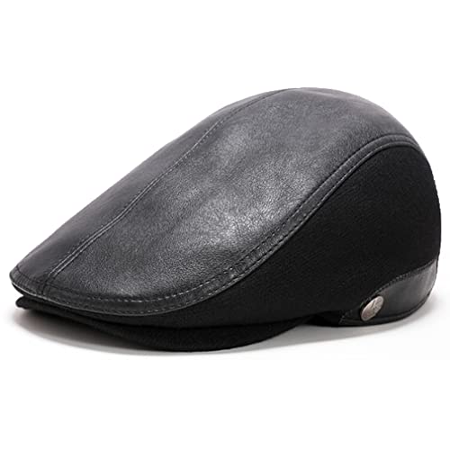 Men's Leather Newsboy Cap with Earflaps Flat Ivy Cap Cabbie Hats