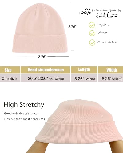 vidsel 100% Cotton Beanie Hat-Unisex Winter Knit Cuffed Beanies Skull Cap - color: 1-pink
