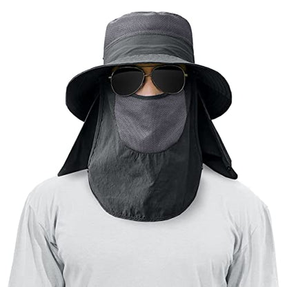 3 Pack Mens Outdoor Wide Brim Fishing Hat,UPF 50+ Sun Protection Cap with Face Neck Flap for Hiking & Garden - color: 3 Pack-dark Grey