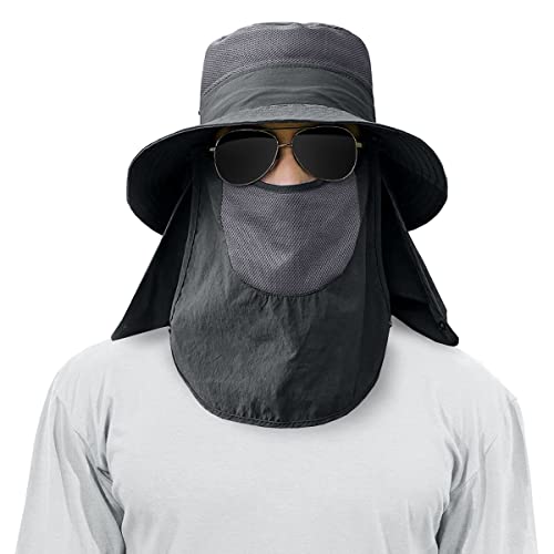 3 Pack Mens Outdoor Wide Brim Fishing Hat,UPF 50+ Sun Protection Cap with Face Neck Flap for Hiking & Garden - color: 3 Pack-dark Grey