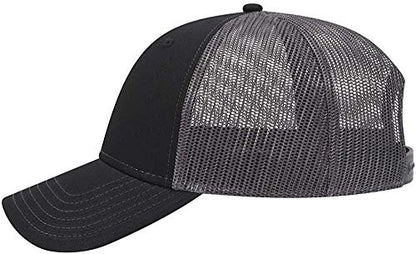Ashen Fane 6 Panel Low Profile Contrast Vertical Mesh Back Snapback Hat - color: Blk/Blk/Ch.gry