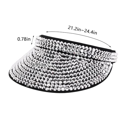 Haoohu Shiny Rhinestones Clip On Sport Sun Visor Hat for Women Men Outdoor Adjustable Wide Brim Summer Cap - color: Silver Rhinestone
