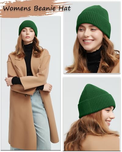 Wool Beanie for Men Women, Seamless Knit Cuffed Warm Winter Hats - color: 1pcs-kelly Green
