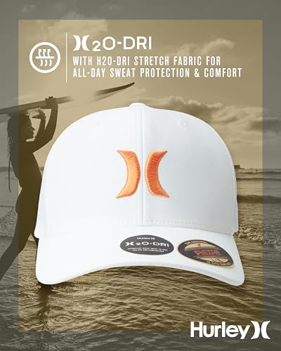 Hurley Mens Baseball Cap Curved Brim Moisture Wicking Flexfit Fitted Hats - color: Mantra Orange, size: Small-Medium