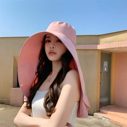 Sun Hats Women UV Protection Wide Brim Sun Hat Neck Flap Shawl Summer Beach - color: Khaki