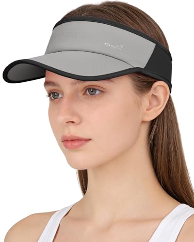 GXCROR Sports Sun Visor Hat Men Women, Lightweight Breathable Quick-Dry Visor Hat, UPF 50+ Tennis Golf Running Visor - color: Grey Black