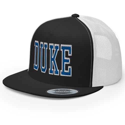 NG Duke Flat Bill Embroidered Trucker Hat High Crown Adjustable Cap - color: Black/ White