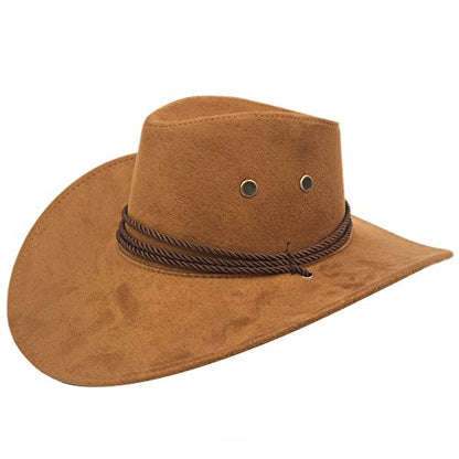 Men's Outback Faux Felt Wide Brim Western Cowboy Hat - color: Brown