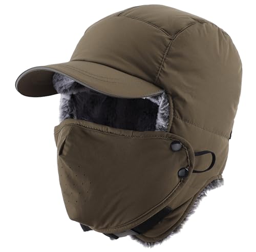 Connectyle Trapper Hat for Men Women Faux Fur Winter Hat with Ear Flaps Water-Resistant Hunting Hats Ushanka Skiing Cap - color: Army Green