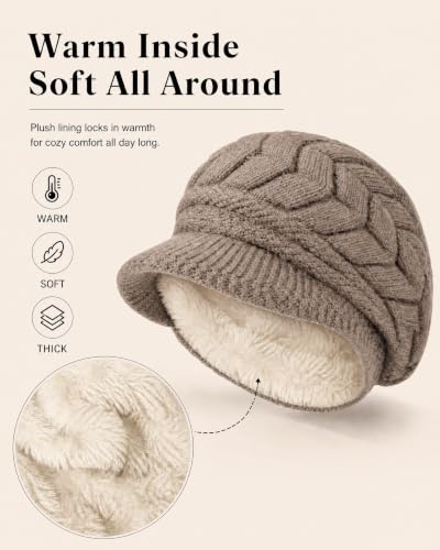 YSense 2 Pack Womens Winter Hats Warm Knit Beanie with Visor - color: Black Coffee