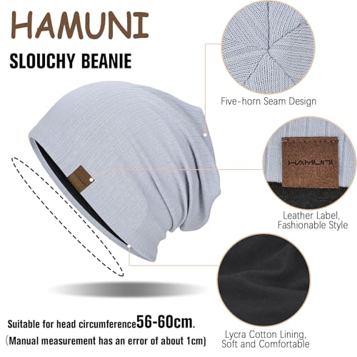 HAMUNI Slouchy Beanie for Men Women Soft Lightweight Chemo Headwear - color: Misty Blue