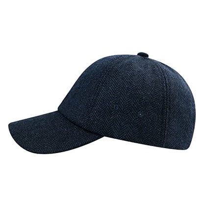 BOTVELA Men Wool Adjustable Tweed Baseball Cap - color: Herringbone Navy