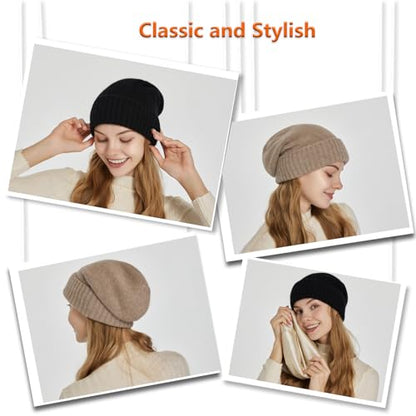 Facecozy Satin Lined Beanie for Women Soft Satin Lining Slouchy Winter Hats - color: Camel